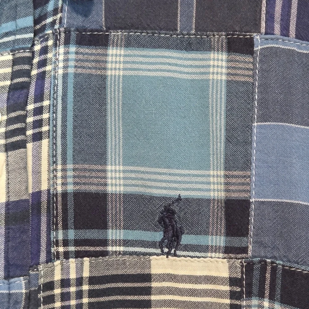 Ralph Lauren Boys Patchwork Plaid Button Down Shirt Size 6 Blue Preppy Americana